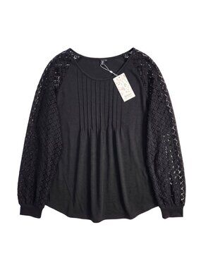NWT | Automet Black Pleated Front Lace Long Sleeve Blouse XL